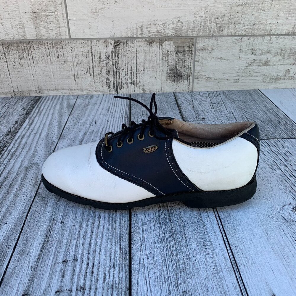 Etonic Difference Vintage Gore-Tex White Navy Leather Golf Shoes Women's 8.5